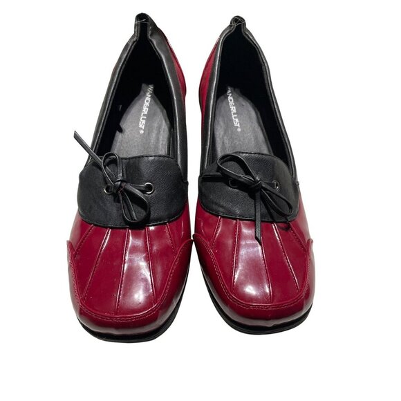 Wanderlust Womens Red & Black Loafers With Bow Detail 11 - Picture 1 of 8
